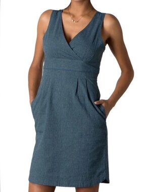 Toad&Co Atsuko Organic Cotton Pin Striped Sleeveless Mini V-neck Dress L